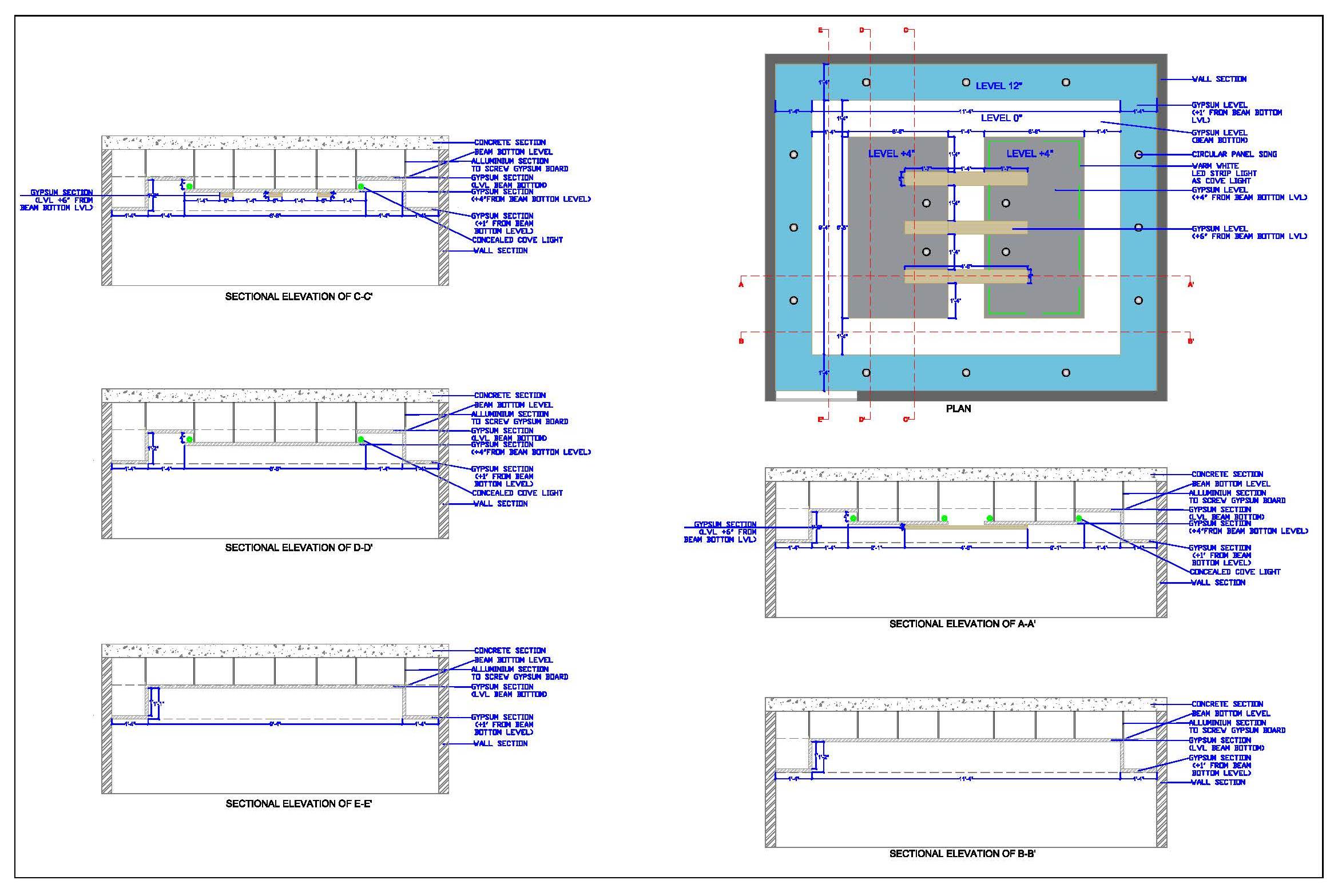 Detailed CAD Drawing of RCP False Ceiling Design